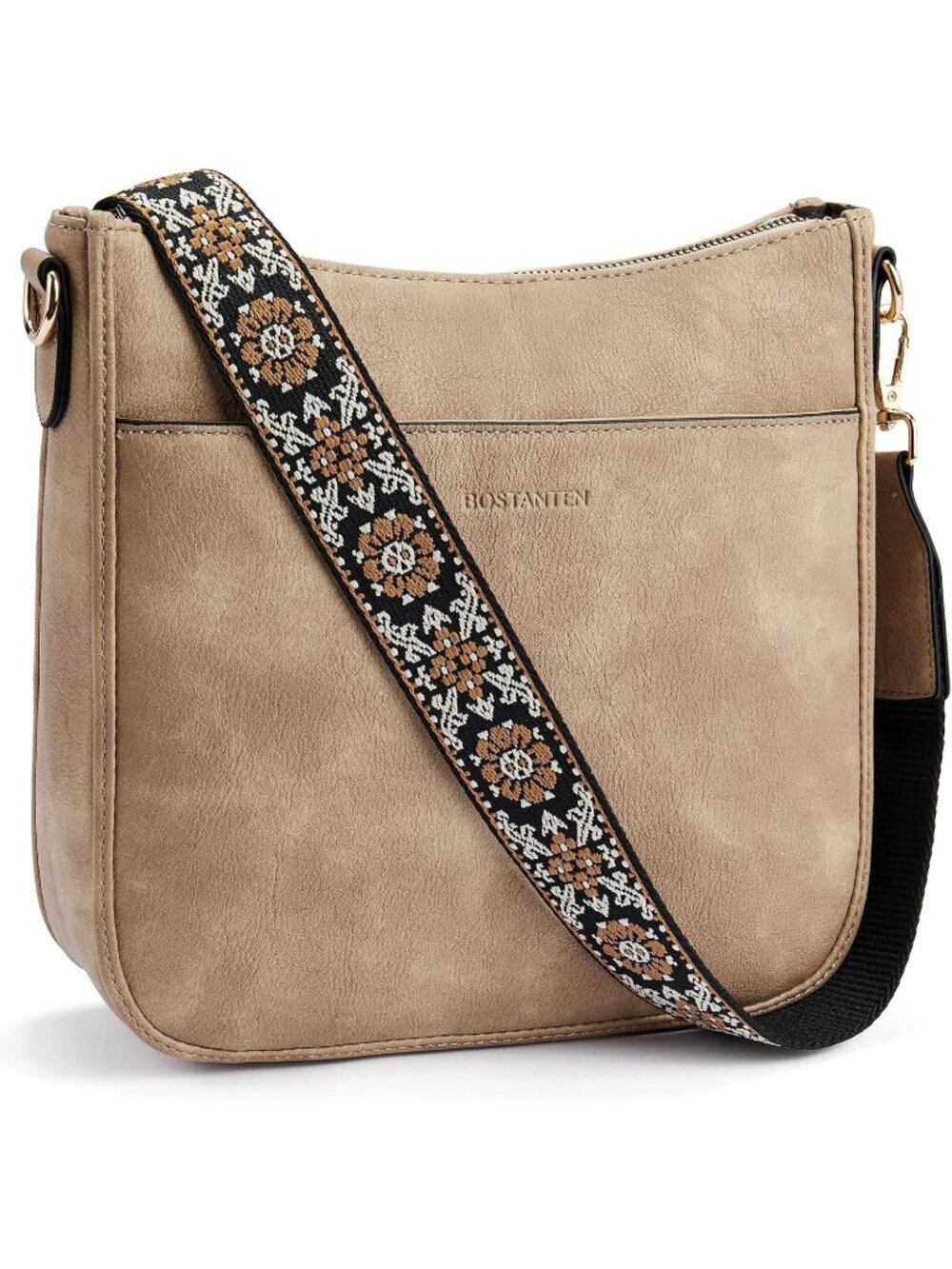 Women's Light Brown Vegan Leather Crossbody Bags Trendy Wide Shoulder Strap Bags